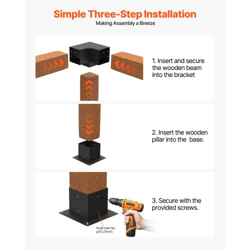 6x6 tums pergolakonsol invändig 5,5x5,5 3-vägskonsoler 4 st med 4 baser |  EU