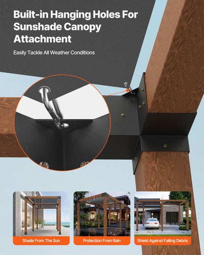 Pergola Bracket Kit, 6x6 Inch (Inner Size 5.5x5.5), 4 Pcs 3-Way Heavy Duty Corner Bracket Woodworks DIY Post Base Kit, Easy Installation Wooden Beams for Gazebos, Patio Pergolas, Log Cabin