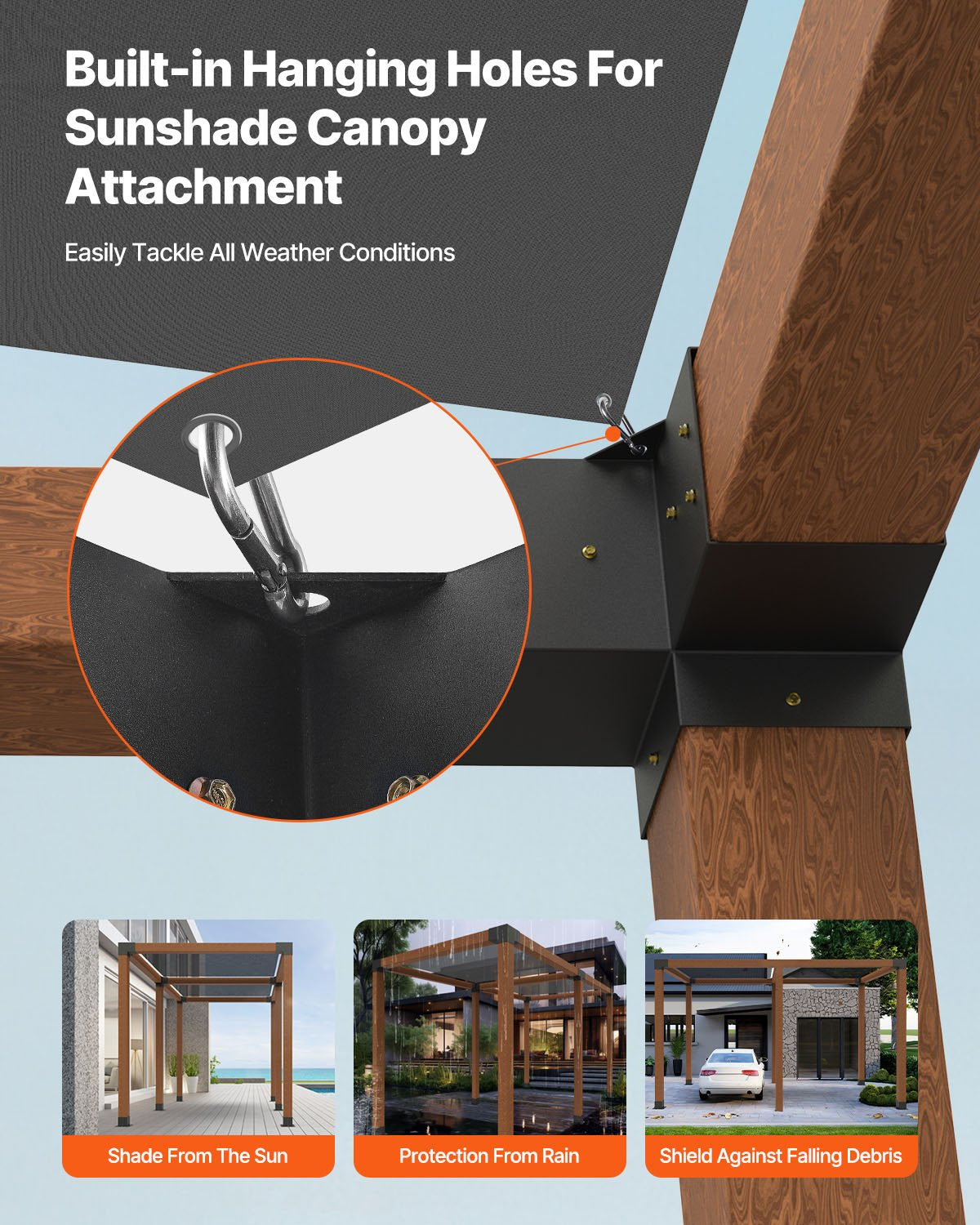 Pergola Bracket Kit, 4x4 Inch (Inner Size 3.5x3.5), 4 Pcs 3-Way Heavy Duty Corner Bracket Woodworks DIY Post Base Kit, Easy Installation Wooden Beams for Gazebos, Patio Pergolas, Log Cabin