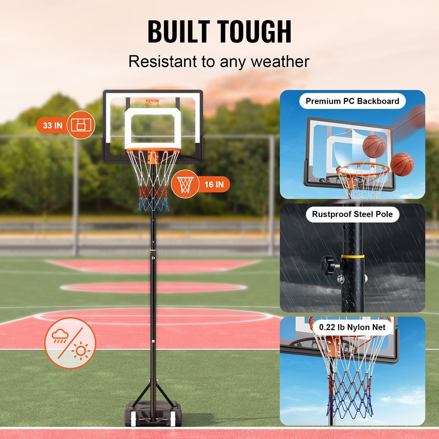 Basketball Hoop, 5-7 ft Adjustable Height Portable Backboard System, 32 inch Basketball Hoop & Goal, Kids & Adults Basketball Set with Wheels, Stand, and Fillable Base, for Outdoor/Indoor