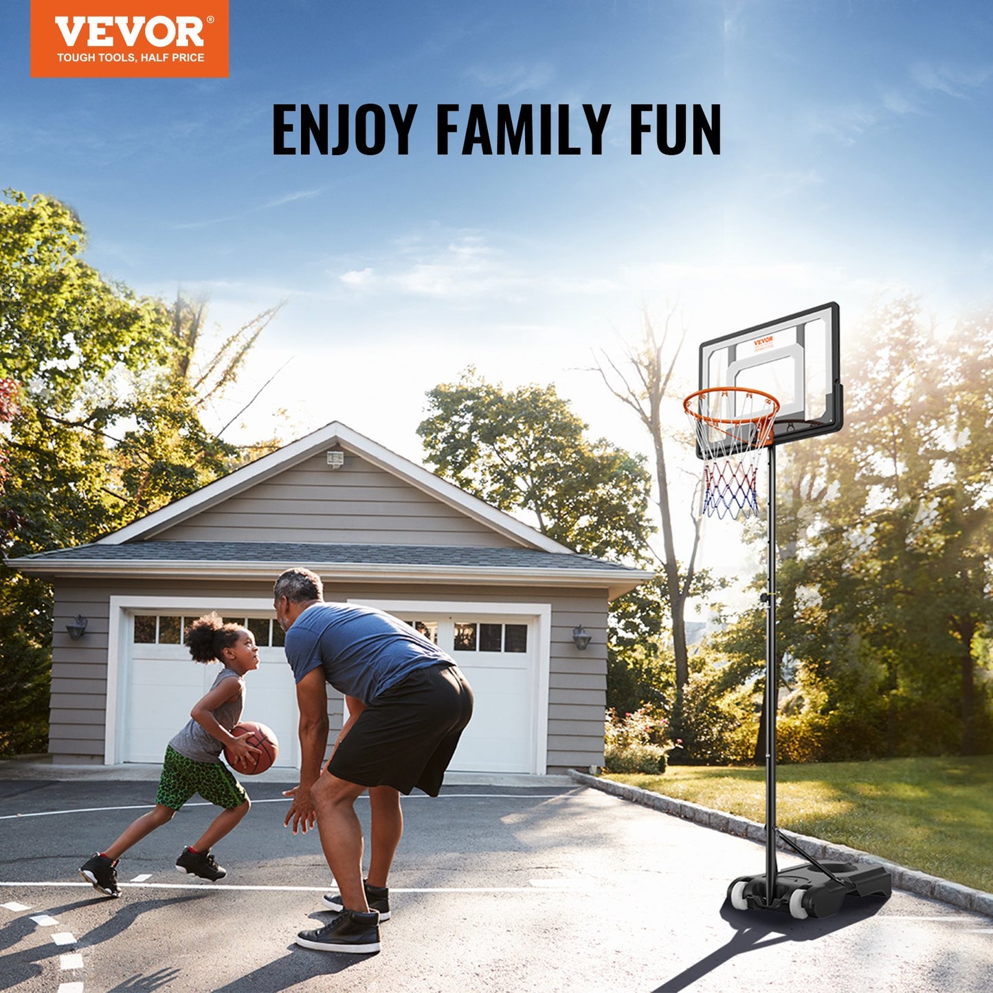 Basketball Hoop, 5-7 ft Adjustable Height Portable Backboard System, 32 inch Basketball Hoop & Goal, Kids & Adults Basketball Set with Wheels, Stand, and Fillable Base, for Outdoor/Indoor