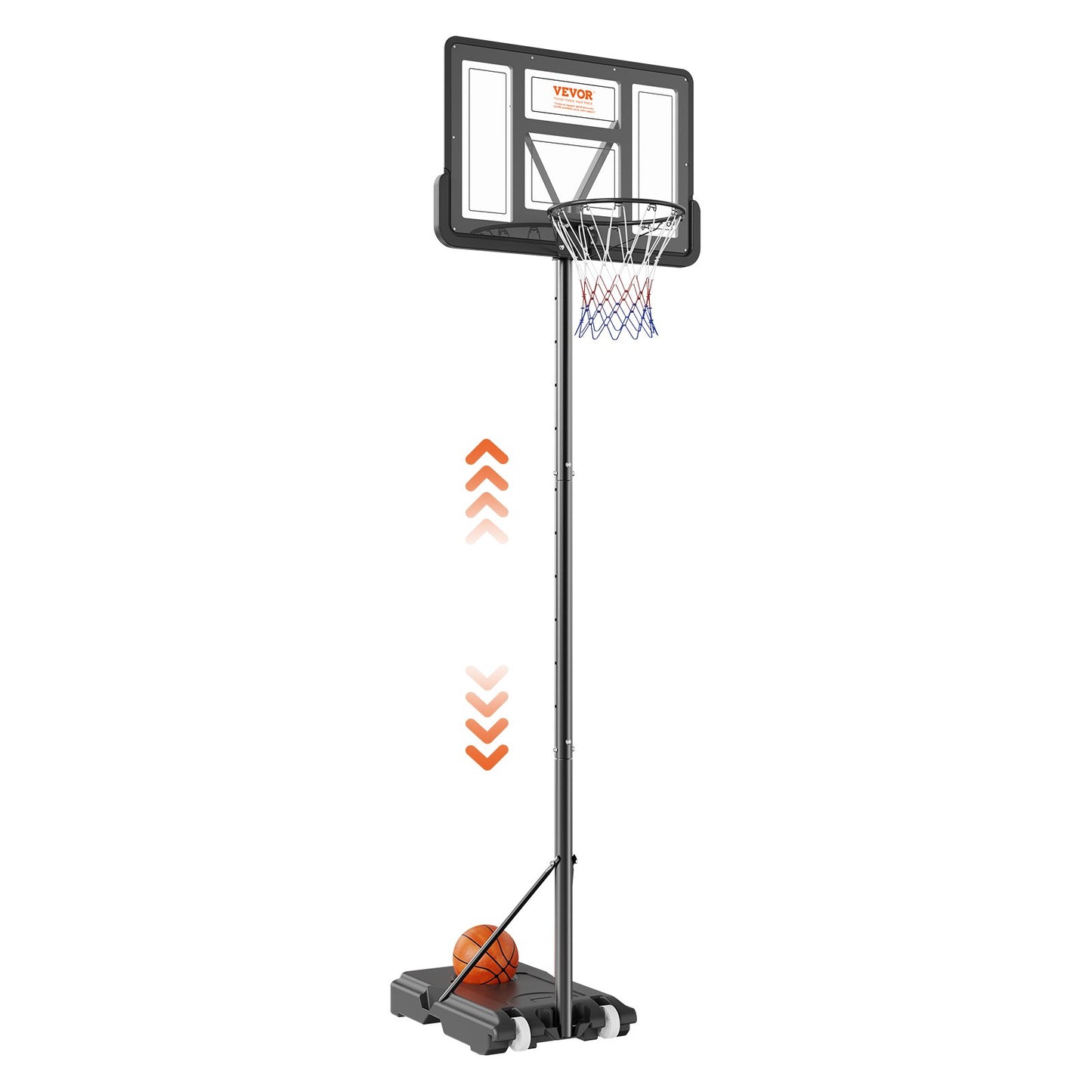 Basketballkorb, 4–10 Fuß höhenverstellbares tragbares Backboard-System, 44 Zoll Basketballkorb und Tor, Basketball-Set für Kinder und Erwachsene mit Rädern, Ständer und befüllbarer Basis, für draußen/drinnen