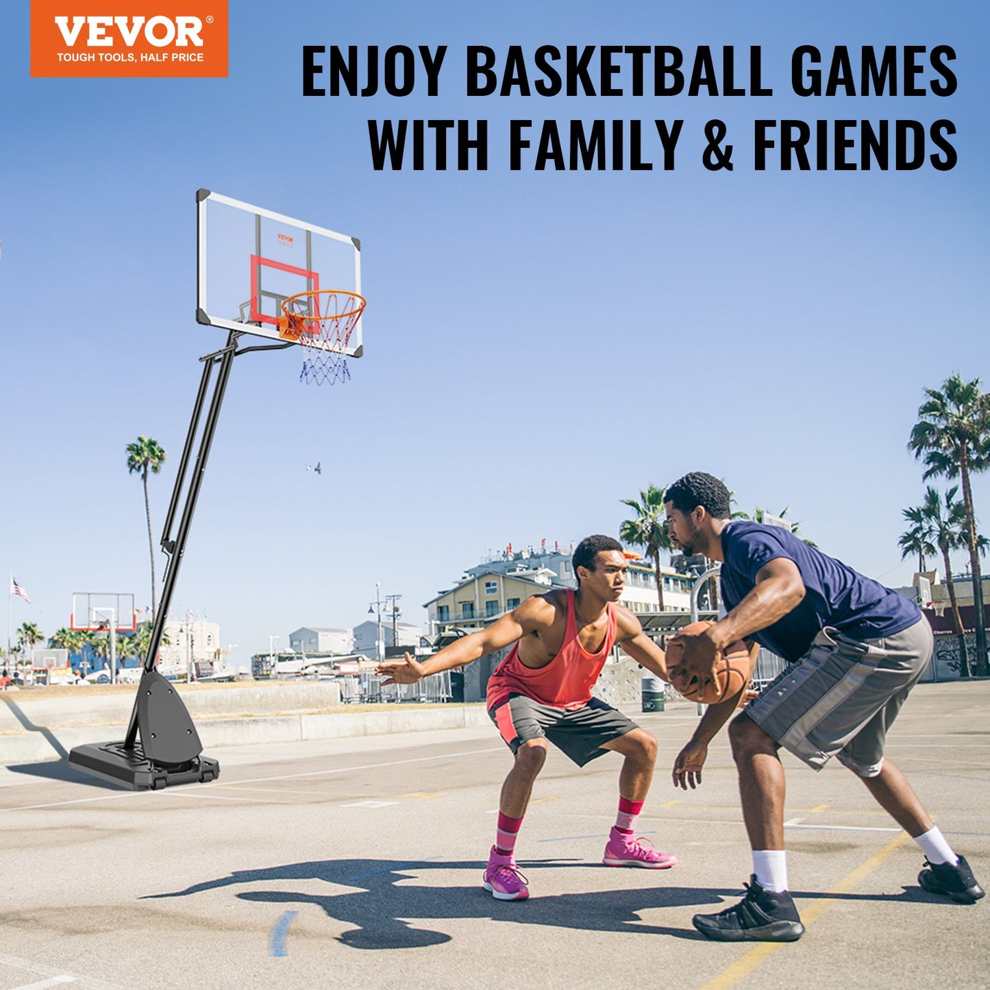 Basketball Hoop, 7.6-10 ft Adjustable Height Portable Backboard System, 50 inch Basketball Hoop & Goal, Kids & Adults Basketball Set with Wheels, Stand, and Fillable Base, for Outdoor/Indoor
