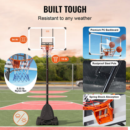 Basketballkorb, 2,3–3 m höhenverstellbares, tragbares Backboard-System, 137,2 cm Basketballkorb und Tor, Basketball-Set für Kinder und Erwachsene mit Rädern, Ständer und befüllbarer Basis, für draußen/drinnen