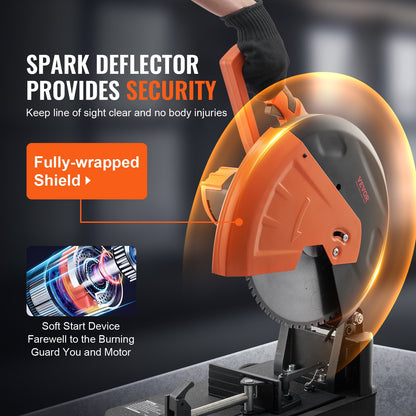 Chop Saw, 14"/355mm Blade Diameter Cut Off Saw, 2800W 1200RPM Steel Cutting Machine, 0-45° Adjustable Dry Cut Chop Saw, Miter Saw for Cutting Metal Cold Cut Saw for Steel/Rebar/Iron/Aluminum