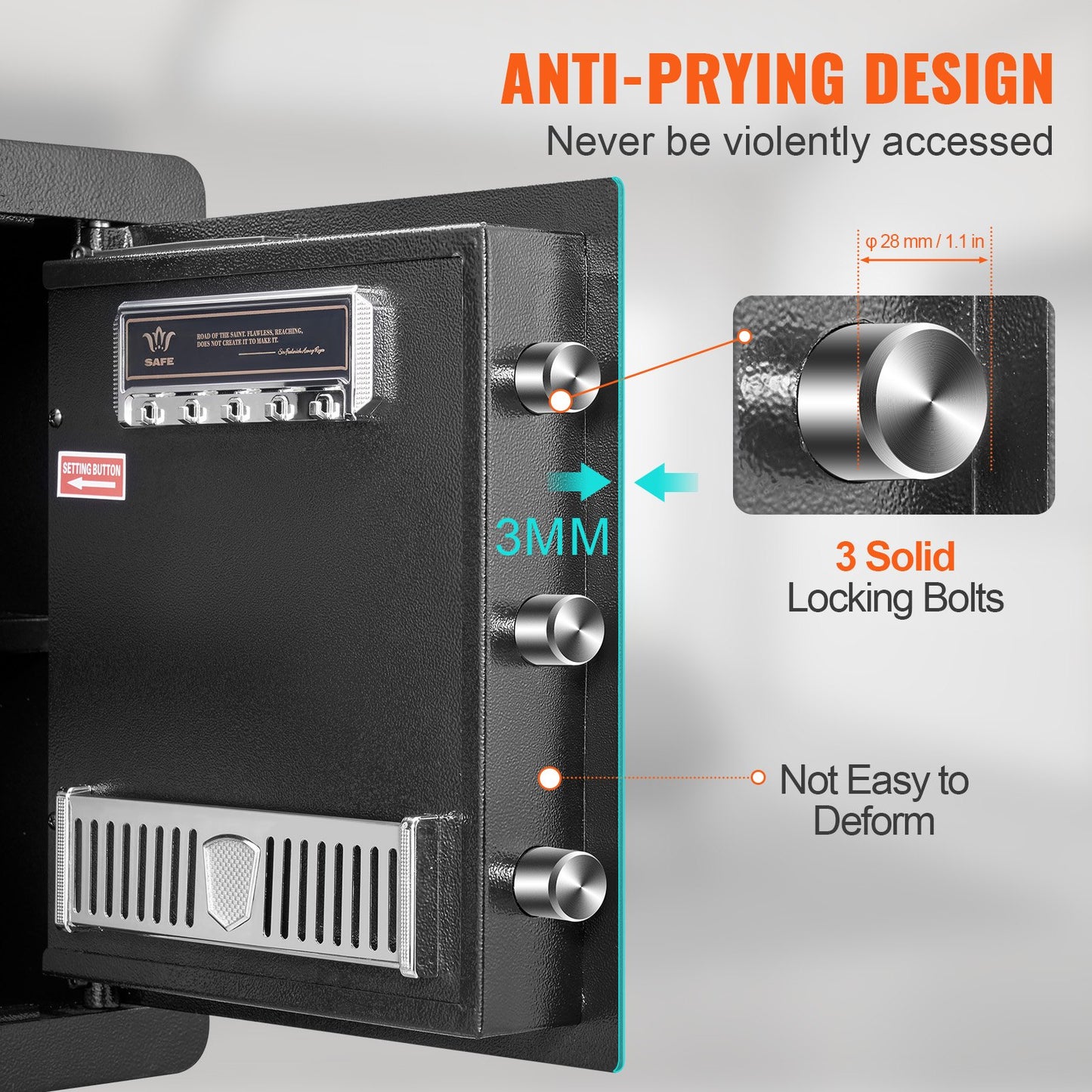 Säker, 1,8 kubikfot Hemsäker, Säkerhetsskåp i stål med digital knappsats och 2 nycklar, Skåpsskåp med brandsäker väska, Skydda kontanter, guld, smycken, dokument för hemmet, hotell, 15,8x13x16,9 tum