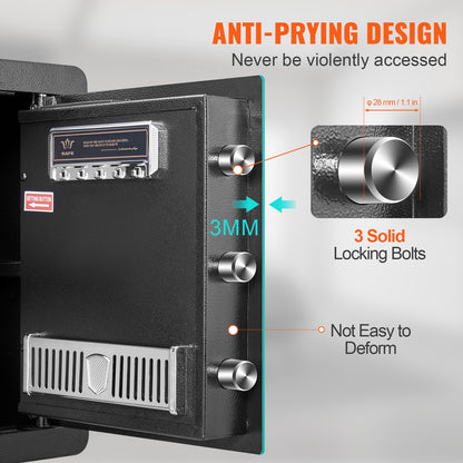 Säker, 1,8 kubikfot Hemsäker, Säkerhetsskåp i stål med digital knappsats och 2 nycklar, Skåpsskåp med brandsäker väska, Skydda kontanter, guld, smycken, dokument för hemmet, hotell, 15,8x13x16,9 tum