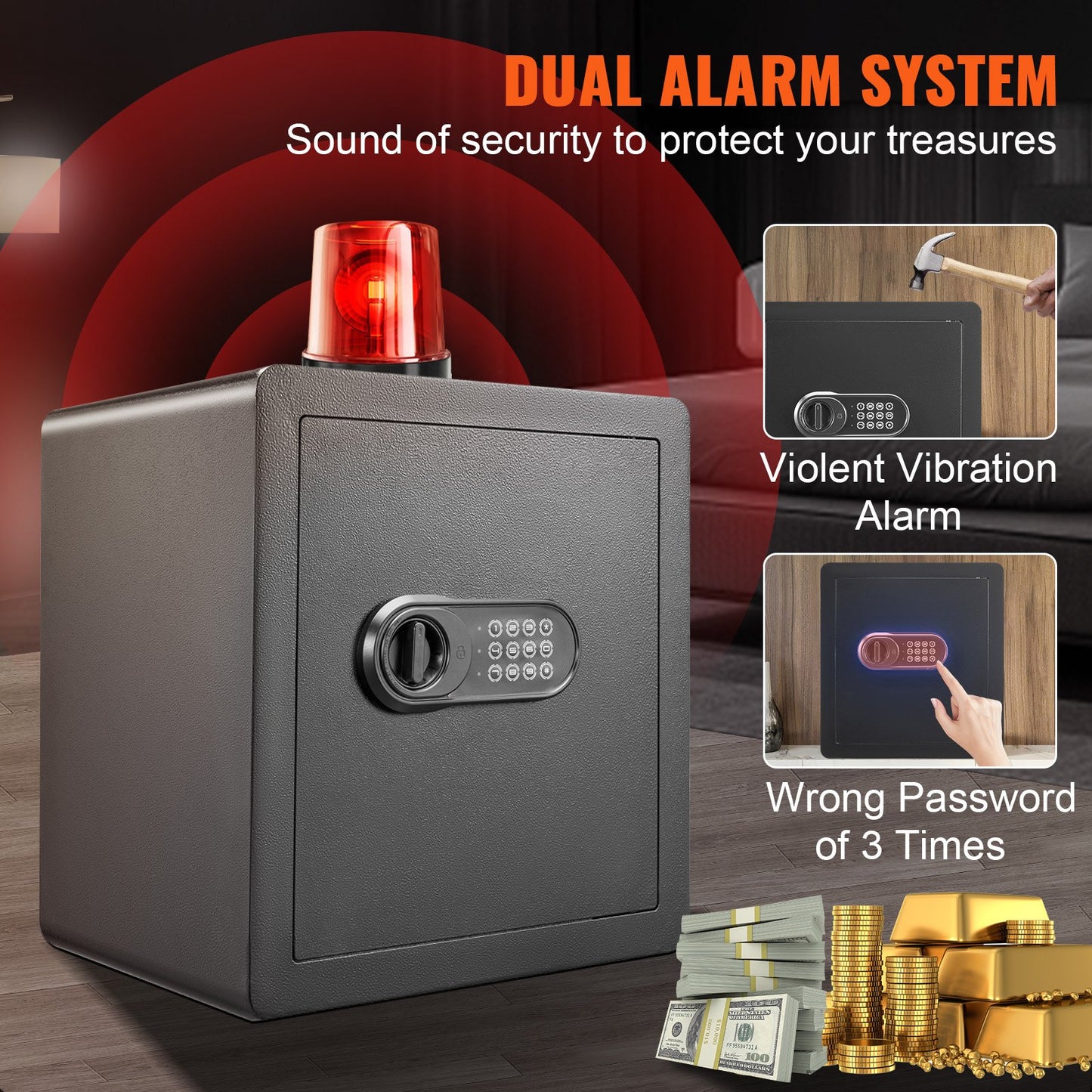 Safe, 1.8 Cubic Feet Home Safe, Steel Security Safe with Digital Keypad and 2 Keys, Cabinet Safe with Fire-proof Bag, Protect Cash, Gold, Jewelry, Documents for Home, Hotel, 15.8x13x16.9 inches