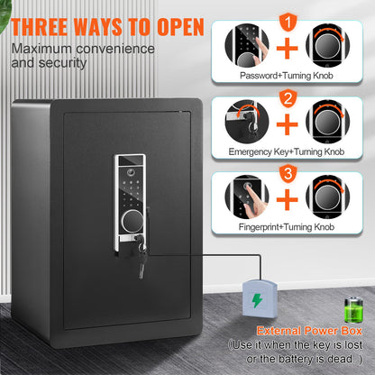 Safe, 2.2 Cubic Feet Home Safe, Steel Security Safe with Fingerprint, Digital Keypad and 2 Keys, Cabinet Safe with Large Fire-proof Bag, Protect Cash, Gold, Jewelry, Documents, 15.8x13x23.6 inch