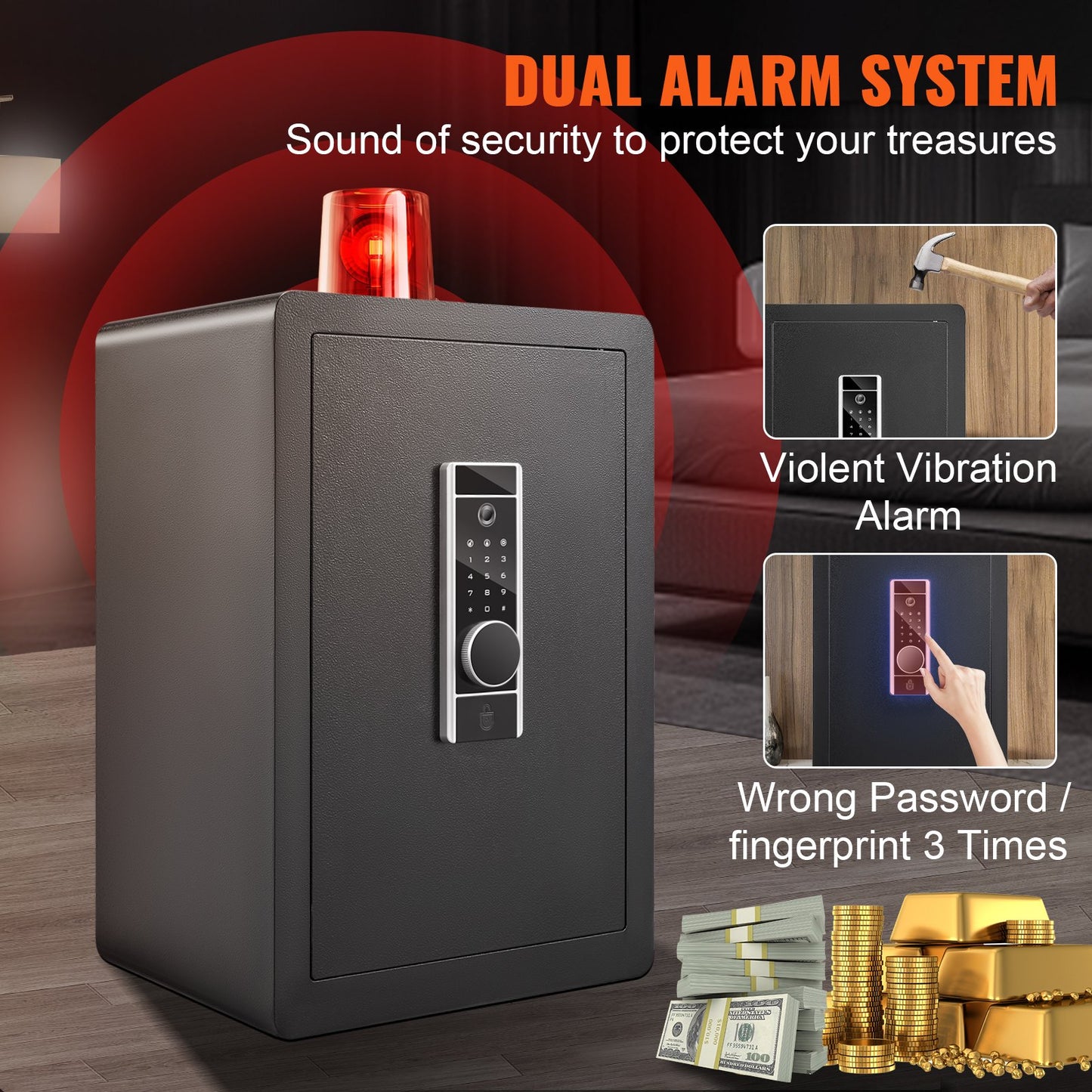 Safe, 2.2 Cubic Feet Home Safe, Steel Security Safe with Fingerprint, Digital Keypad and 2 Keys, Cabinet Safe with Large Fire-proof Bag, Protect Cash, Gold, Jewelry, Documents, 15.8x13x23.6 inch