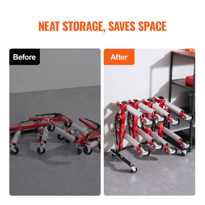 Car Dolly Rack, Storage Rack with 360° Rotatable Wheels, Hydraulic Ratchet Trolley Jack Stand Organizer, Jack Stands Holder Storage Rack, 4-Dolly Capacity, Compatible with Most Dollies