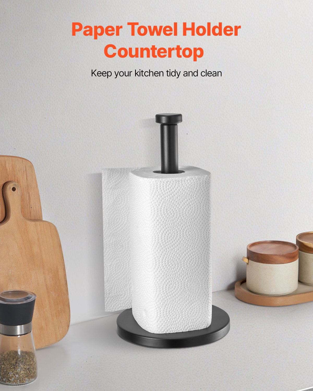Paper Towel Holder Countertop, Stainless Steel Kitchen Paper Towel Stand with Weighted Base and Suction Cups, Non-slip Countertop Kitchen Paper Roll Holders for Kitchen Bathroom