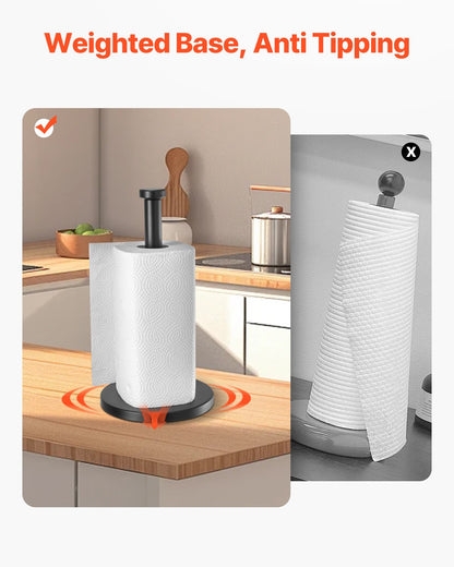 Paper Towel Holder Countertop, Stainless Steel Kitchen Paper Towel Stand with Weighted Base and Suction Cups, Non-slip Countertop Kitchen Paper Roll Holders for Kitchen Bathroom