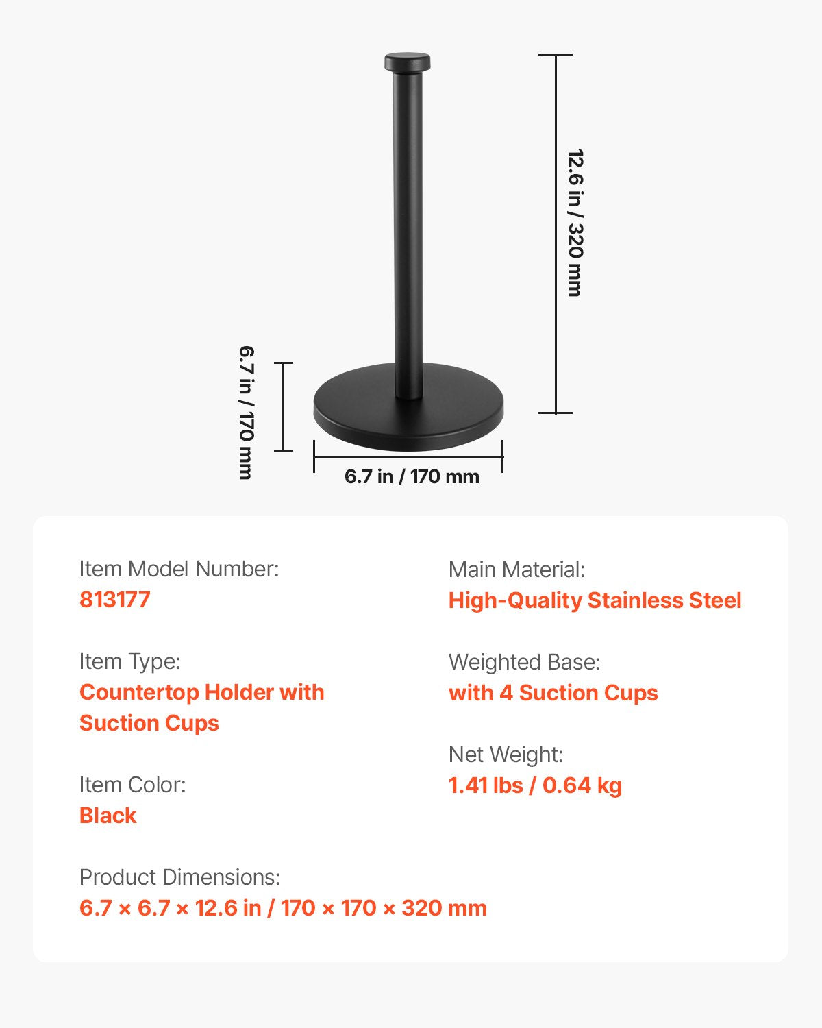 Paper Towel Holder Countertop, Stainless Steel Kitchen Paper Towel Stand with Weighted Base and Suction Cups, Non-slip Countertop Kitchen Paper Roll Holders for Kitchen Bathroom