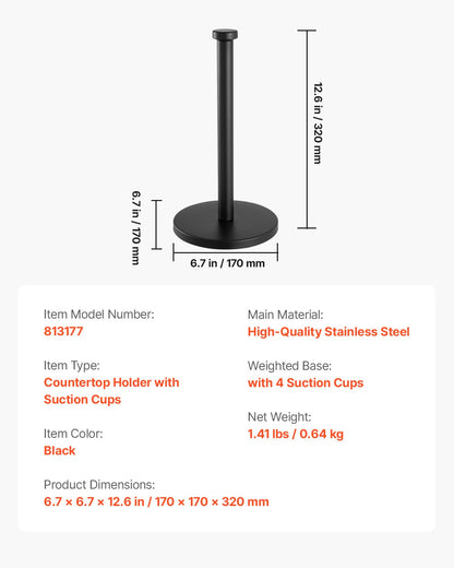 Paper Towel Holder Countertop, Stainless Steel Kitchen Paper Towel Stand with Weighted Base and Suction Cups, Non-slip Countertop Kitchen Paper Roll Holders for Kitchen Bathroom