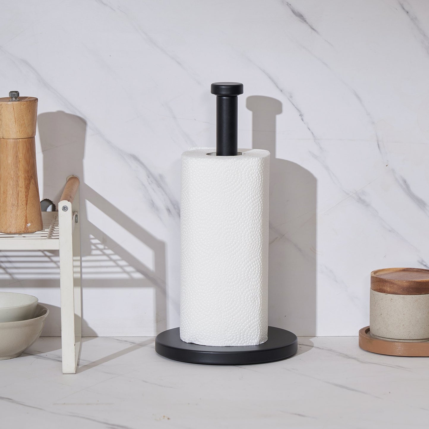 Paper Towel Holder Countertop, Stainless Steel Kitchen Paper Towel Stand with Weighted Base and Suction Cups, Non-slip Countertop Kitchen Paper Roll Holders for Kitchen Bathroom