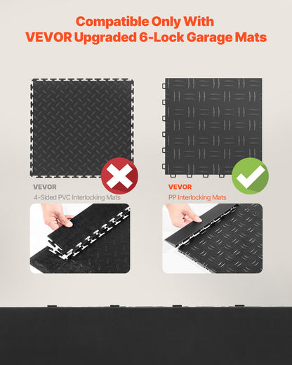 Male Garage Floors Transition Edge Kit, 15 PCS Sturdy PP Interlocking Modular Garage Floor Edging Slip-resistant, Easy Assembly Compatible Only With Upgraded 6-Lock Garage Mats, Black