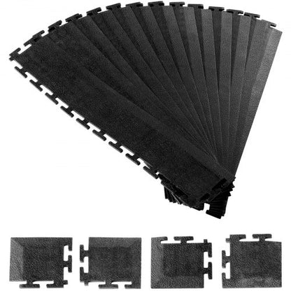 Male Garage Floors Transition Edge Kit, 12 Edges and 4 Corners, Sturdy PVC Interlocking Modular Garage Floor Edging Slip-resistant, Compatible Only with 4-Sided Interlocking Mats, Black