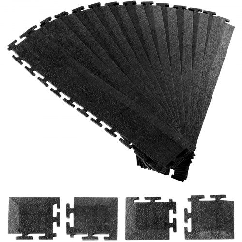 Male Garage Floors Transition Edge Kit, 12 Edges and 4 Corners, Sturdy PVC Interlocking Modular Garage Floor Edging Slip-resistant, Compatible Only with 4-Sided Interlocking Mats, Black