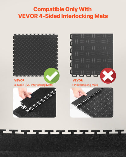 Male Garage Floors Transition Edge Kit, 12 Edges and 4 Corners, Sturdy PVC Interlocking Modular Garage Floor Edging Slip-resistant, Compatible Only with 4-Sided Interlocking Mats, Black