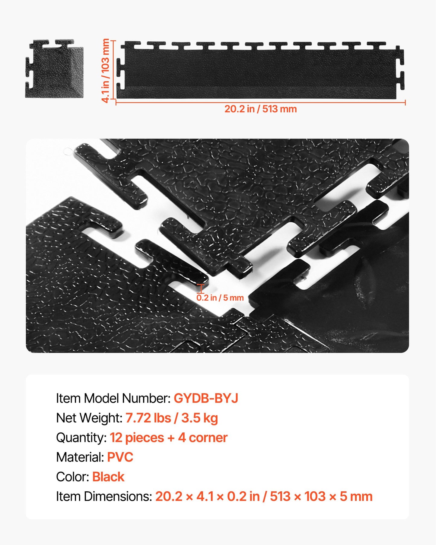 Male Garage Floors Transition Edge Kit, 12 Edges and 4 Corners, Sturdy PVC Interlocking Modular Garage Floor Edging Slip-resistant, Compatible Only with 4-Sided Interlocking Mats, Black