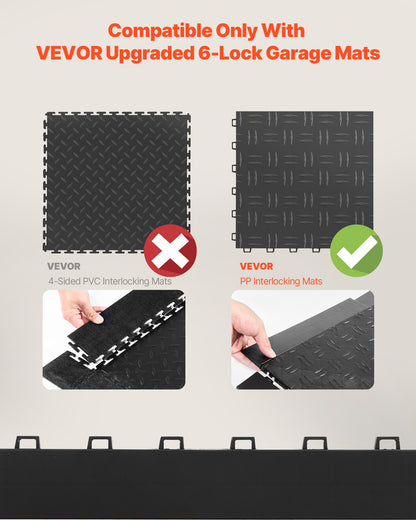 Female Garage Floors Transition Edge Kit, 15 PCS Sturdy PP Interlocking Modular Garage Floor Edging Slip-resistant, Easy Assembly Compatible Only With Upgraded 6-Lock Garage Mats, Black