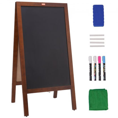 A Frame Chalkboard Sign, Double-Sided Sidewalk Signs, Freestanding Vintage Wooden Chalk Board with Chalks & Magnetic Eraser, Rustic Brown Outdoor Sandwich Board, 20"x40", Kitchen Home Wedding