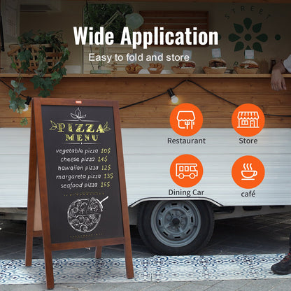 A Frame svarta tavla skylt, dubbelsidiga trottoarskyltar, fristående vintage trä tavla med krita och magnetiskt suddgummi, rustik brun utomhus smörgåsbräda, 20"x40", kök hem bröllop