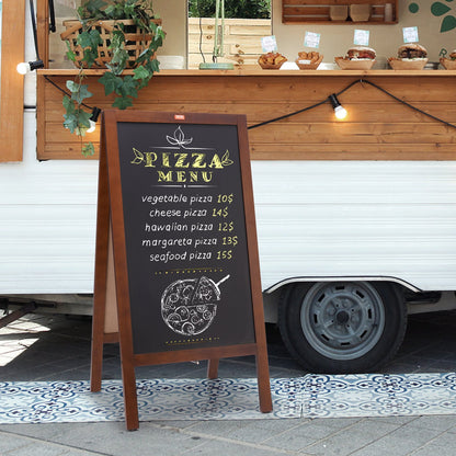 A Frame Chalkboard Sign, Double-Sided Sidewalk Signs, Freestanding Vintage Wooden Chalk Board with Chalks & Magnetic Eraser, Rustic Brown Outdoor Sandwich Board, 20"x40", Kitchen Home Wedding