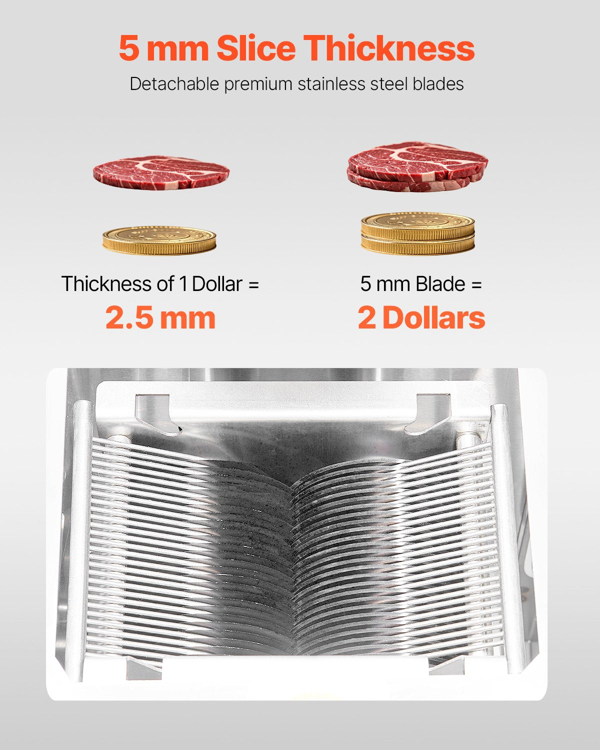 Meat Cutter Machine, 1100W Meat Slicer, 1102 lb/h Commercial Meat Cutting Machine, Stainless Steel, 5 mm Thickness, Detachable Blades, Electric Food Slicer for Kitchen Restaurant Supermarket