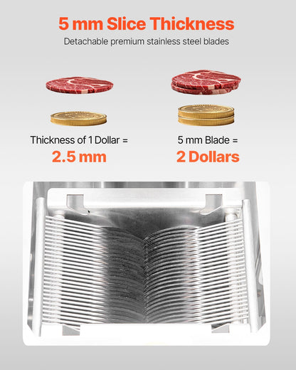 Meat Cutter Machine, 1100W Meat Slicer, 1102 lb/h Commercial Meat Cutting Machine, Stainless Steel, 5 mm Thickness, Detachable Blades, Electric Food Slicer for Kitchen Restaurant Supermarket