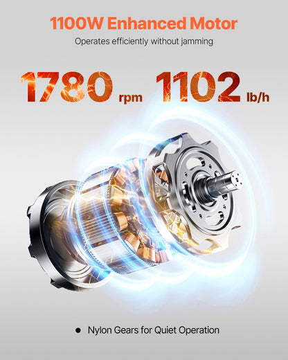 Meat Cutter Machine, 1100W Meat Slicer, 1102 lb/h Commercial Meat Cutting Machine, Stainless Steel, 5 mm Thickness, Detachable Blades, Electric Food Slicer for Kitchen Restaurant Supermarket