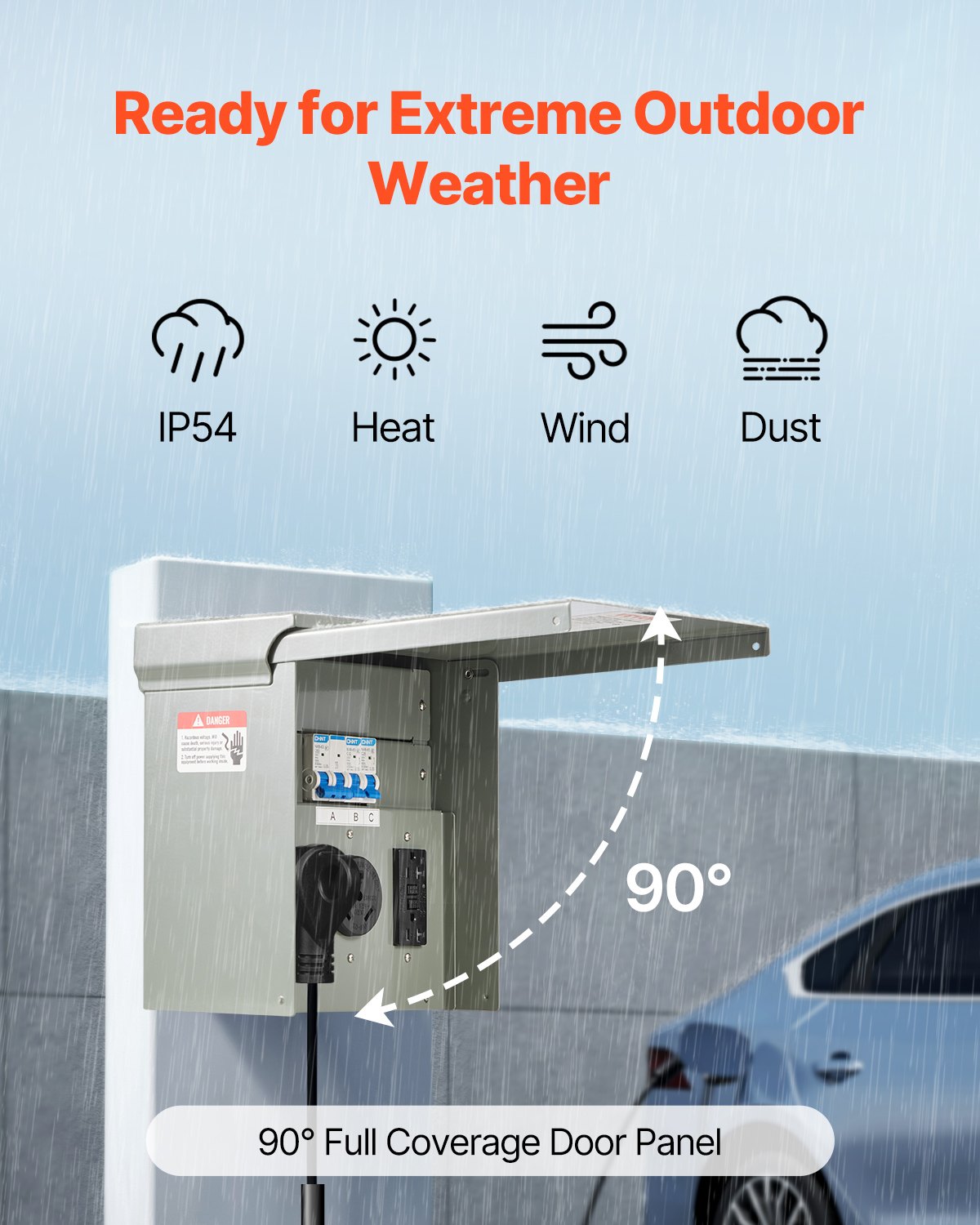 Temporary Power Outlet Panel, 20 30 50 Amp, RV EV Electrical Outlet Panel, with NEMA 50 Amp NEMA 30 Amp GFCI 20 Amp Receptacle Installed, Pre-Wired IP54 Weatherproof Box, for RV Camper Motorhome
