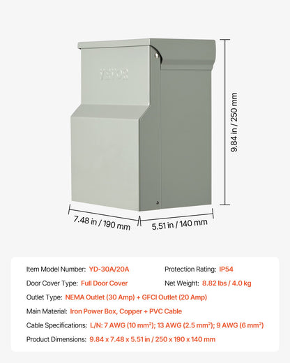 Temporary Power Outlet Panel, 20 30 Amp, RV EV Electrical Outlet Panel with NEMA 30 Amp GFCI 20 Amp Receptacle Installed, Pre-Wired IP54 Weatherproof Box, for RV Camper Car Travel Motorhome