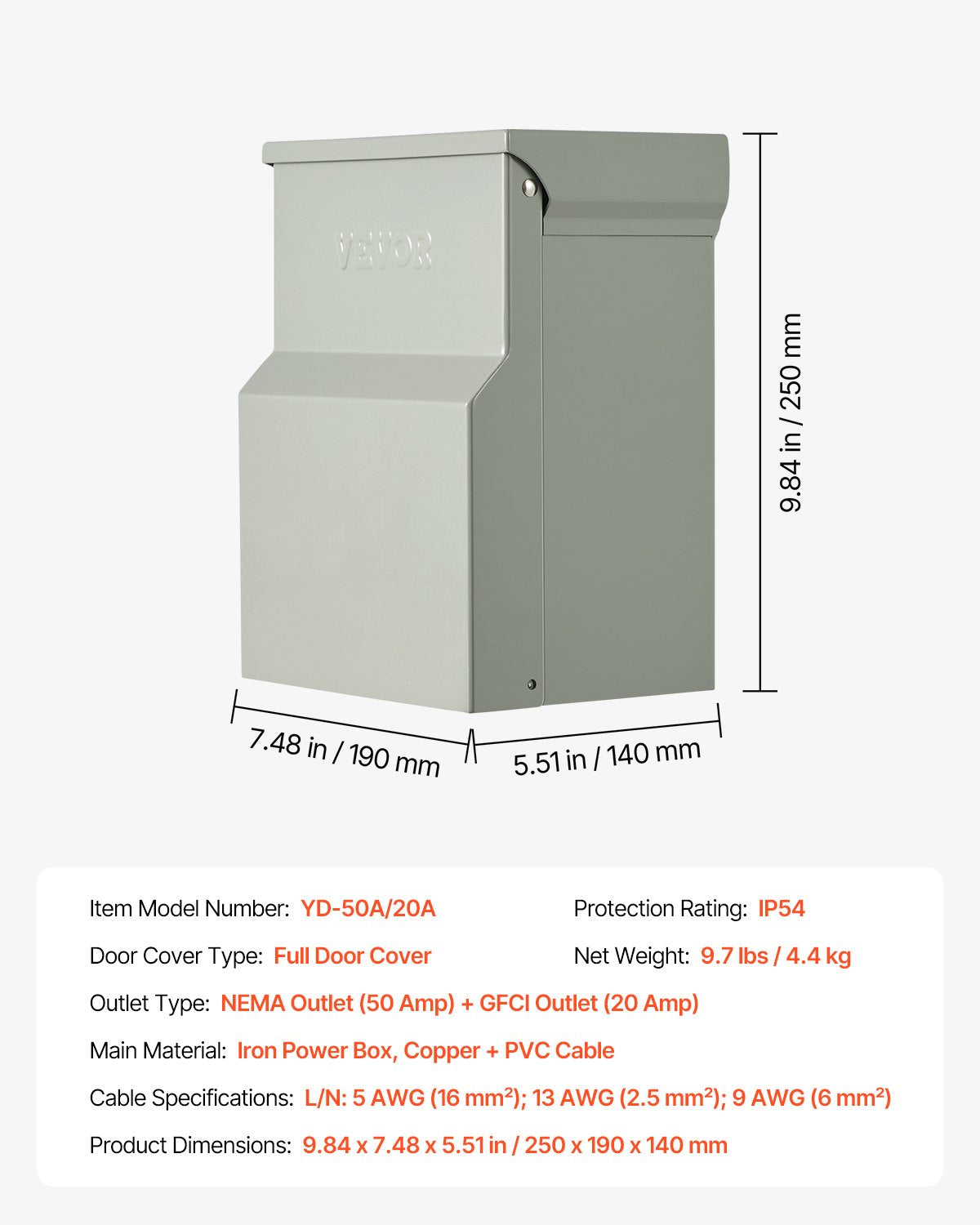 Temporary Power Outlet Panel, 20 50 Amp, RV EV Electrical Outlet Panel with NEMA 50 Amp GFCI 20 Amp Receptacle Installed, Pre-Wired IP54 Weatherproof Box, for RV Camper Car Travel Motorhome
