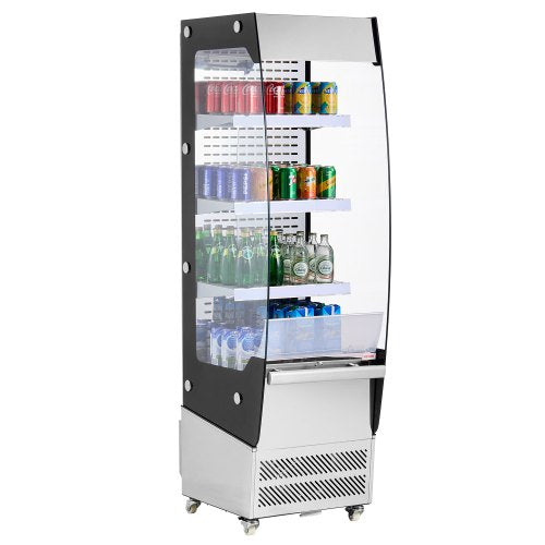 Open Air Merchandiser, 3-Tier Shelving Commercial Refrigerator, Grab and Go Display Cooler Refrigerator with Air Curtain, 4 Swivel Wheels, LED Light, for Restaurants, Stores, Office, 7.8cu.ft.