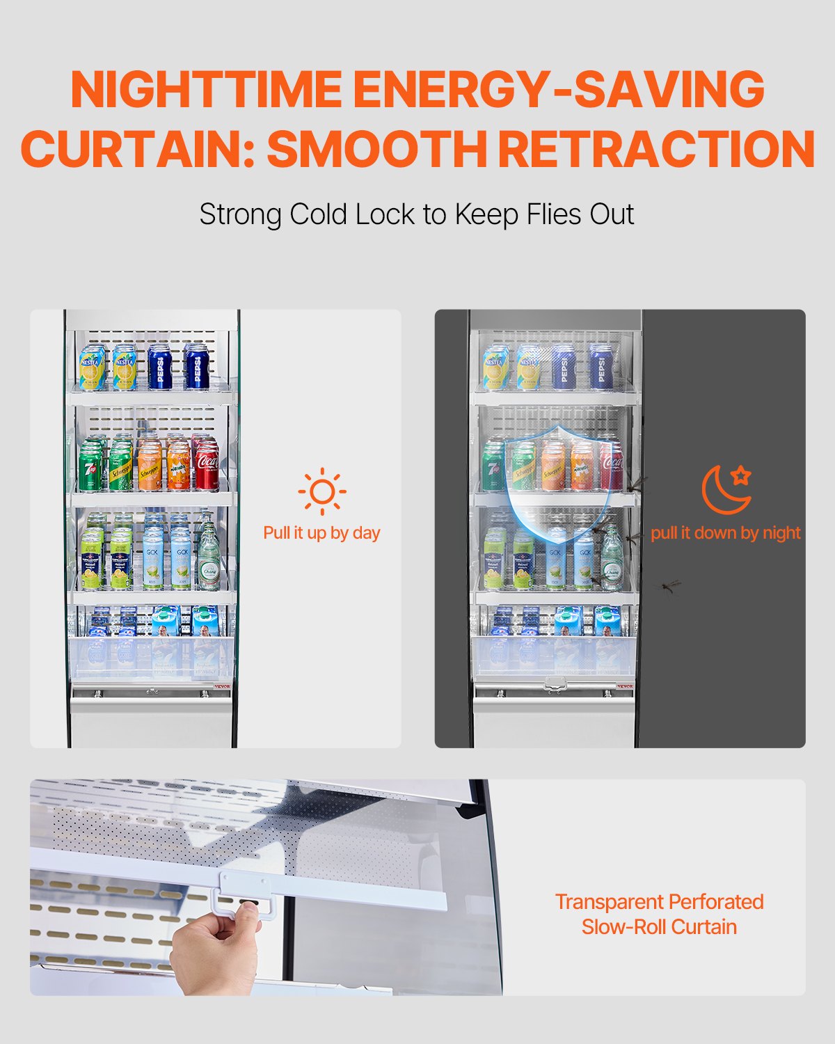 Open Air Merchandiser, 3-Tier Shelving Commercial Refrigerator, Grab and Go Display Cooler Refrigerator with Air Curtain, 4 Swivel Wheels, LED Light, for Restaurants, Stores, Office, 7.8cu.ft.