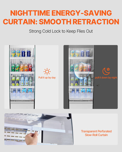 Open Air Merchandiser, 3-Tier Shelving Commercial Refrigerator, Grab and Go Display Cooler Refrigerator with Air Curtain, 4 Swivel Wheels, LED Light, for Restaurants, Stores, Office, 7.8cu.ft.