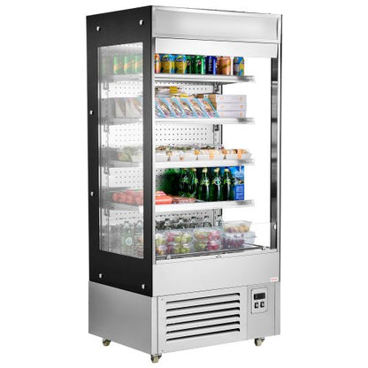 Open Air Merchandiser, 4-Tier Shelving Commercial Refrigerator, Grab and Go Display Cooler Refrigerator with Air Curtain, LED Advertising Light, Fits for Restaurants, Stores, Office, 18.4cu.ft.