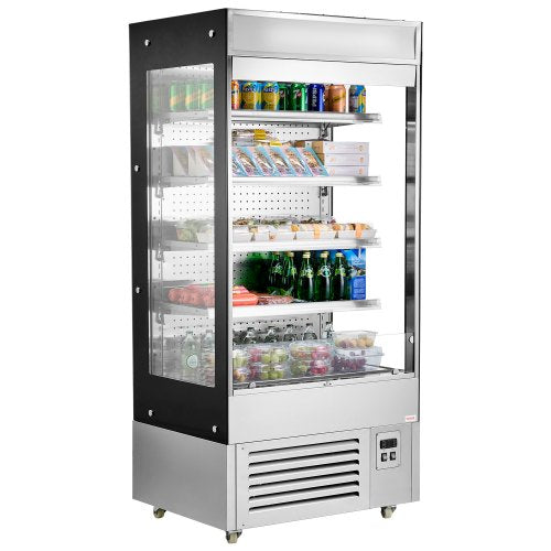 Open Air Merchandiser, 4-Tier Shelving Commercial Refrigerator, Grab and Go Display Cooler Refrigerator with Air Curtain, LED Advertising Light, Fits for Restaurants, Stores, Office, 18.4cu.ft.