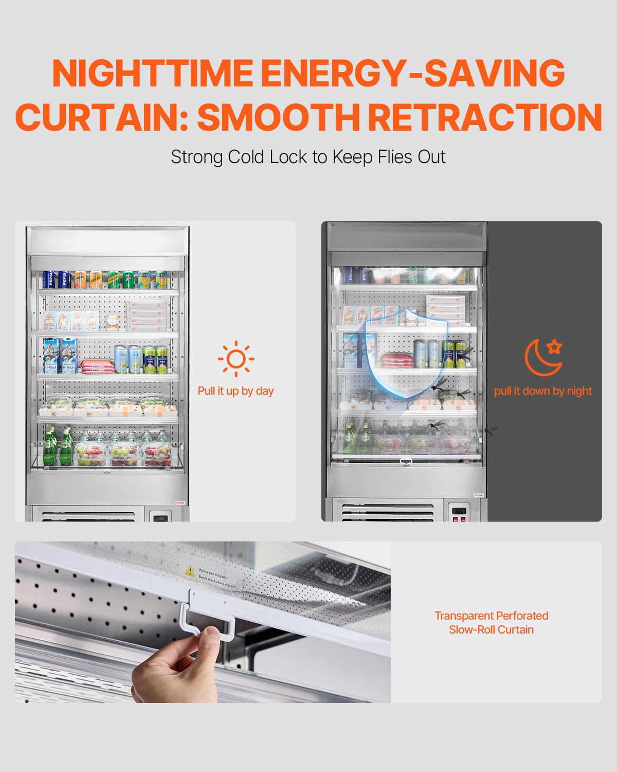 Open Air Merchandiser, 4-Tier Shelving Commercial Refrigerator, Grab and Go Display Cooler Refrigerator with Air Curtain, LED Advertising Light, Fits for Restaurants, Stores, Office, 18.4cu.ft.