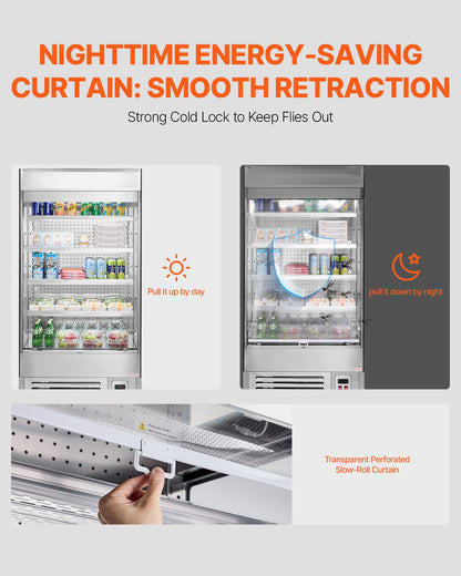 Open Air Merchandiser, 4-Tier Shelving Commercial Refrigerator, Grab and Go Display Cooler Refrigerator with Air Curtain, LED Advertising Light, Fits for Restaurants, Stores, Office, 18.4cu.ft.