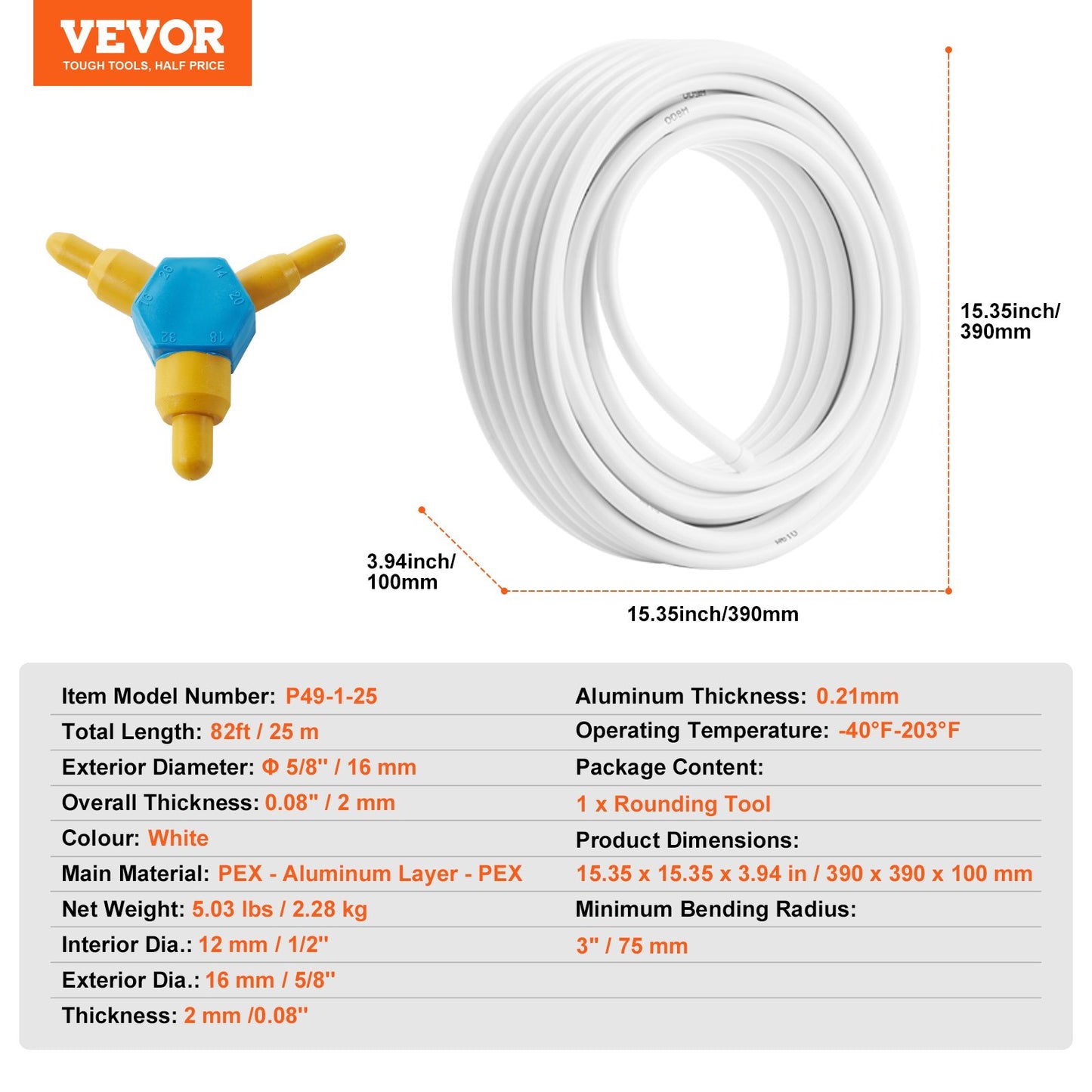 PEX-AL-PEX Pipe, 82 Feet, 5/8'' Diameter Aluminum-Plastic Composite Pipe Oxygen Barrier Radiant Floor PEX Pipe, 0.08'' Thickness Radiant Heating Floor Plumbing 25M Inner Aluminum Layer PEX Pipe Tubing
