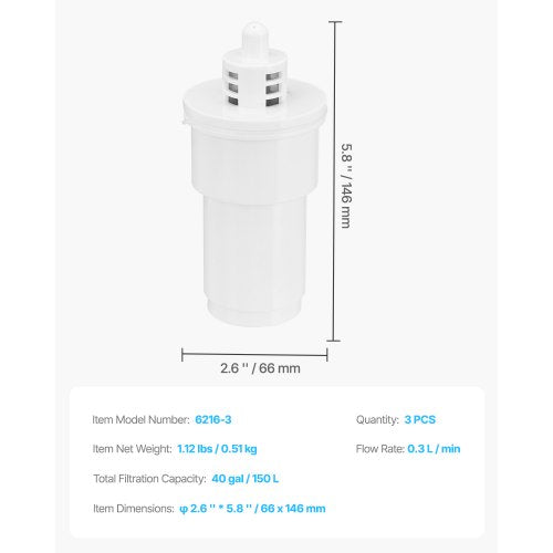 Vattenfilter från kanna, 3-pack, ersättning för vattenfilterkanna 6216