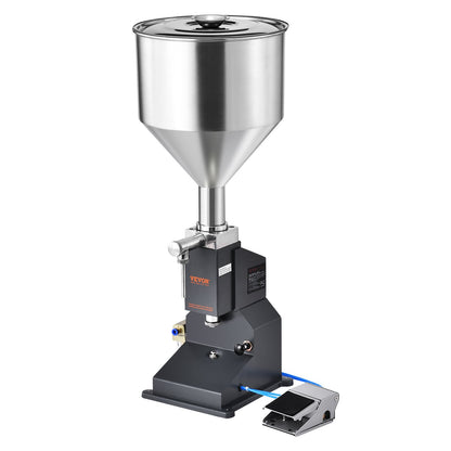 Pneumatic Paste vätskefyllningsmaskin, 5-50 ml flaskfyllare, flaskfyllningsmaskin, vätskefyllare i rostfritt stål med pedal för mjölkvattenjuice eterisk olja Schampo kosmetisk honungslotion