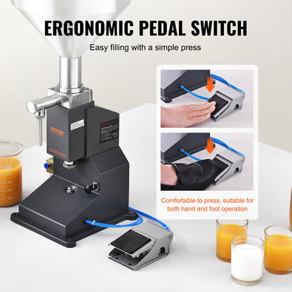 Pneumatic Paste Liquid Filling Machine, 5-50ml Bottle Filler, Bottle Filling Machine, Stainless Steel Liquid Filler with Pedal for Milk Water Juice Essential Oil Shampoo Cosmetic Honey Lotion