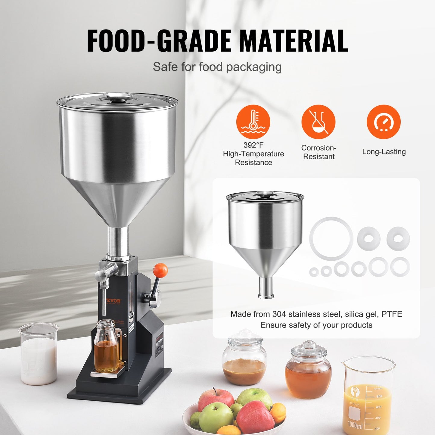 Manual Paste Liquid Filling Machine, 5-50ml Bottle Filler, Adjustable Bottle Filling Machine, Stainless Steel Liquid Filler with Hopper for Milk Water Juice Essential Oil Shampoo Cosmetic Honey