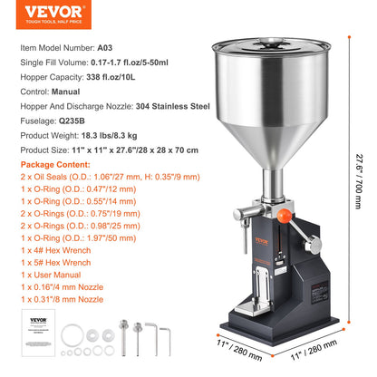 Manual Paste Liquid Filling Machine, 5-50ml Bottle Filler, Adjustable Bottle Filling Machine, Stainless Steel Liquid Filler with Hopper for Milk Water Juice Essential Oil Shampoo Cosmetic Honey