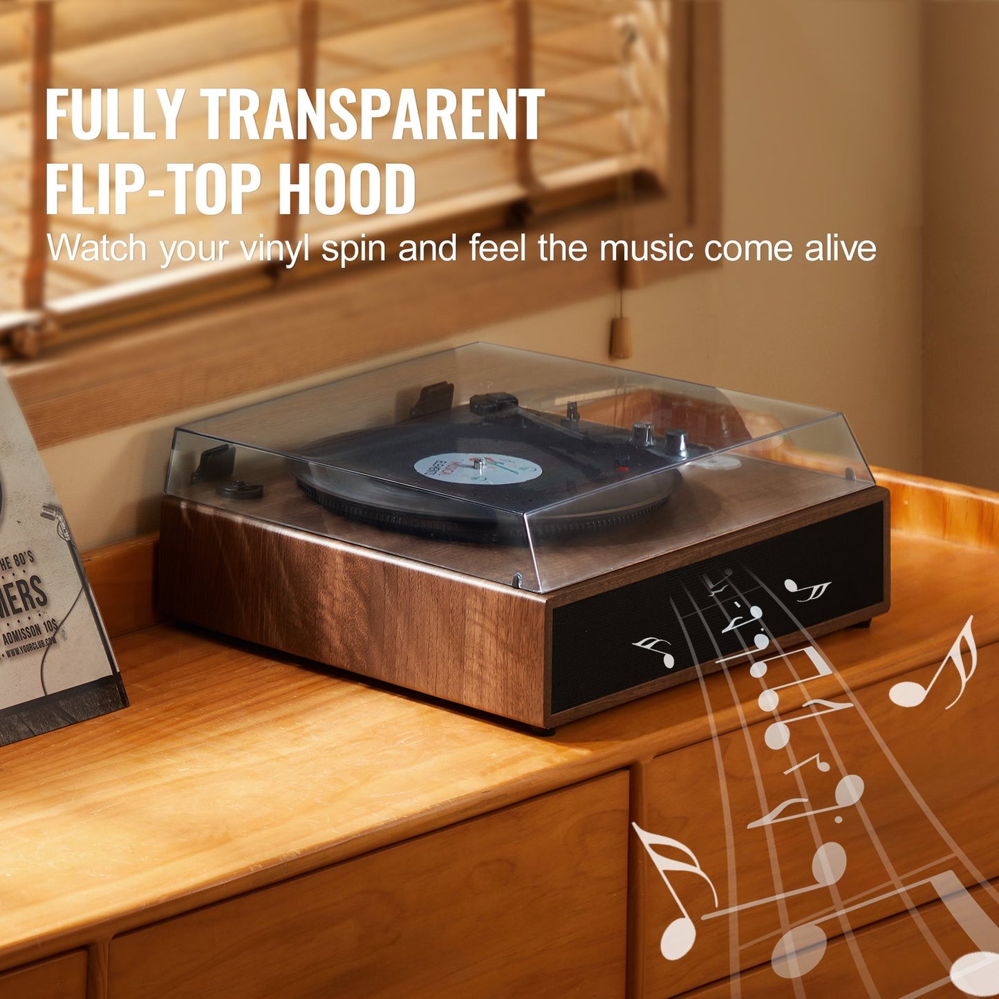 Bluetooth vinyl record player 3-speed tape-driven turntable 10W speaker