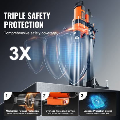 Core Drill Machine, 0.8-11.8in Drilling Diameter Diamond Core Drill Rig with Stand and Core Drill Bit, 3500W Rugged Concrete Core Drill, Wet and Dry Use, For Concrete, Brick, Marble